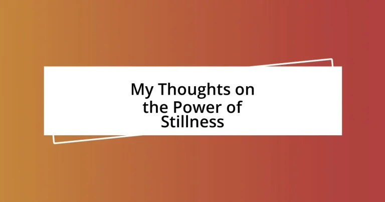 My Thoughts on the Power of Stillness